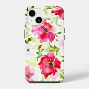 Funda Para iPhone 14 Exuberantes flores florales rojas rosadas tropical