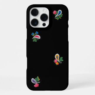Funda Para iPhone 16 Pro Max Fabulosas flores brillantes, hojas y paisleys negr