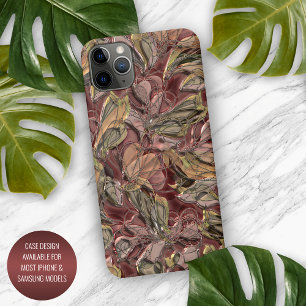 Funda Para iPhone 16 Pro Max Falso patrón de arte floral rojo oscuro verde dora
