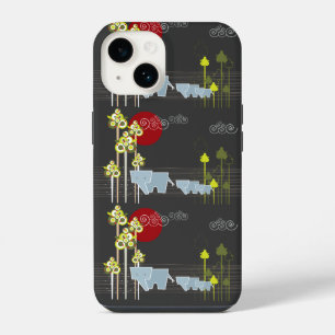 Funda Para iPhone 14 Familia de Elefantes Caprichosa en el Bosque y Sol