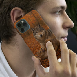 Funda Para iPhone 16 Pro Max Familia de lobos de otoño cachorros juguetones en 