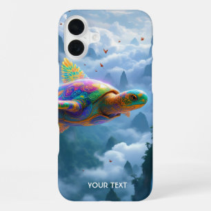 Funda Para iPhone 16 Plus Fantasía cute volando tortuga arcoiris