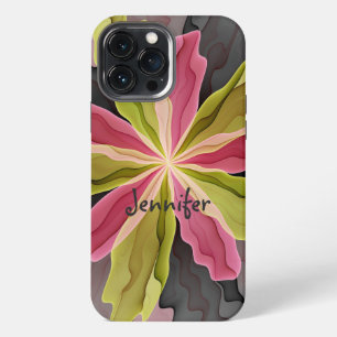 Funda Para iPhone 13 Pro Max Fantasía de flor fractal de nombre antracita verde
