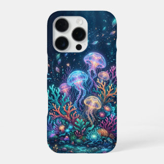 Funda Para iPhone 16 Pro Fantasía de medusas brillantes bajo el océano