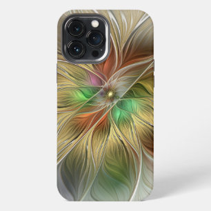 Funda Para iPhone 13 Pro Max Fantasía floral con fractal abstracto moderno dora