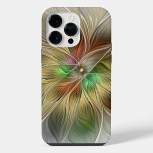 Funda Para iPhone 14 Pro Max Fantasía Floral Con Fractal Dorado Moderno