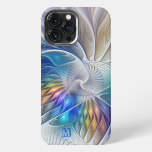 Funda Para iPhone 13 Pro Max Fantasía floral, monograma de flor fractal abstrac