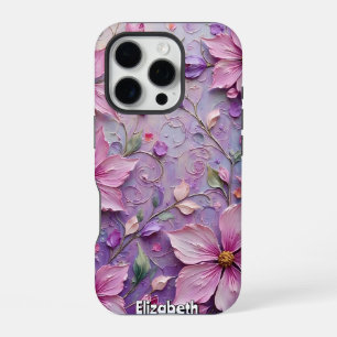 Funda Para iPhone 16 Pro Fantasia floral suave en rosa y púrpura