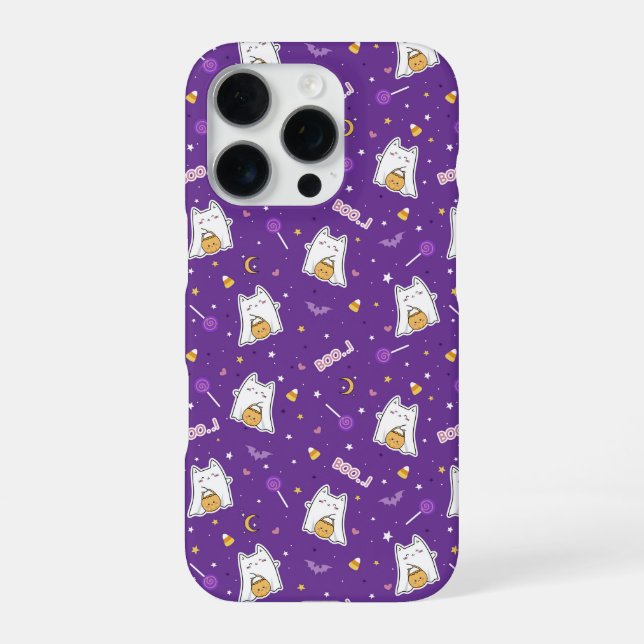 Funda Para iPhone Fantasma de gato de Halloween (Reverso)