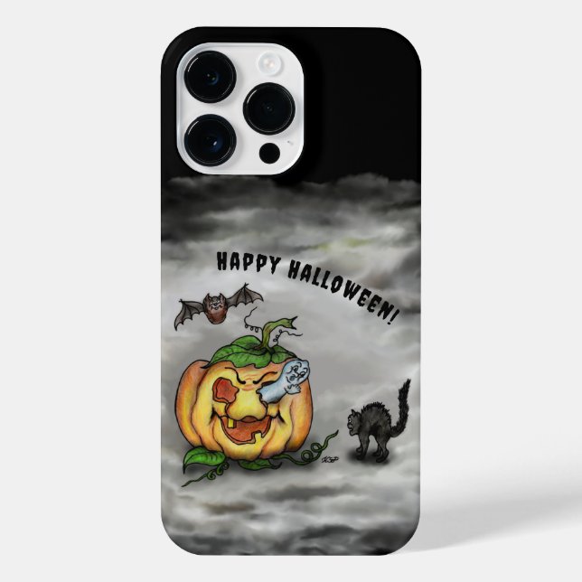 Funda Para iPhone Fantasma, Gato, Bat y Calabaza, ¡Feliz Halloween! (Reverso)