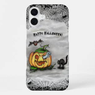 Funda Para iPhone 16 Plus Fantasma, Gato, Murciélago y Calabaza, ¡Feliz Hall