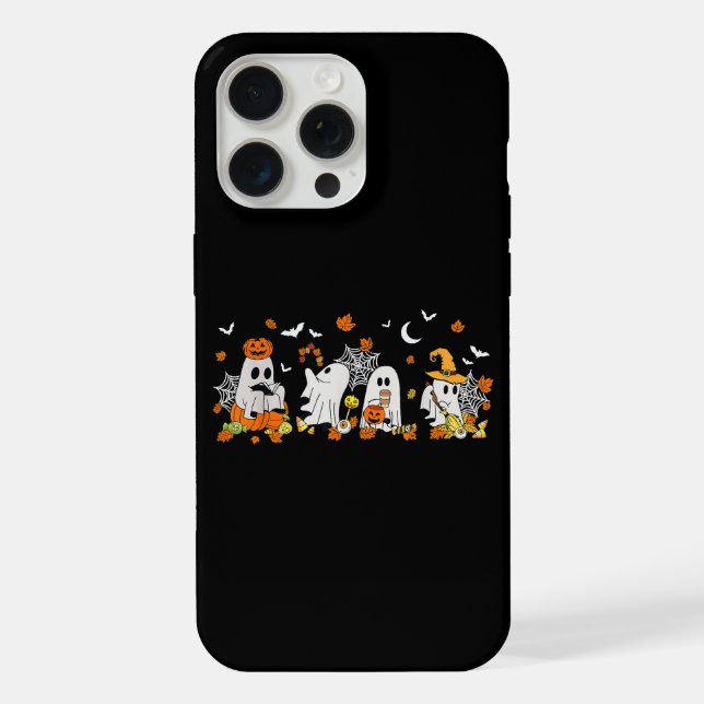Funda Para iPhone Fantasma Lindo Bebiendo Café Halloween Otoño Fanta (Reverso )