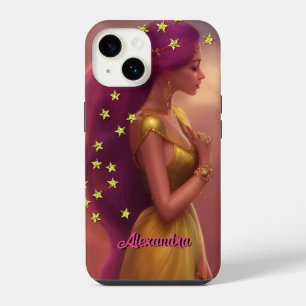 Funda Para iPhone 14 Fantástica Princesa Colorida Niña rosa dorado estr