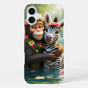 Funda Para iPhone 16 Plus Fantasy Cute Monkey Zebra Hug
