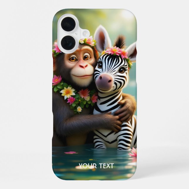 Funda Para iPhone Fantasy Cute Monkey Zebra Hug (Reverso )