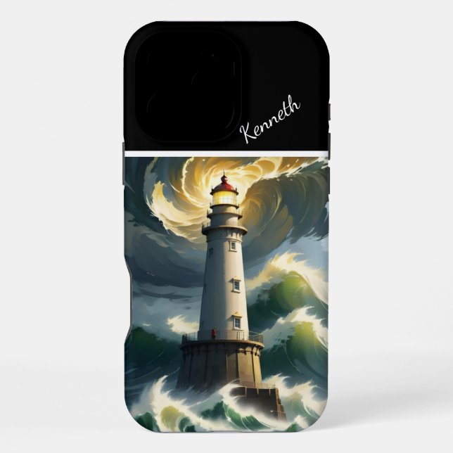 Funda Para iPhone Faro en medio de la tormenta (Reverso )