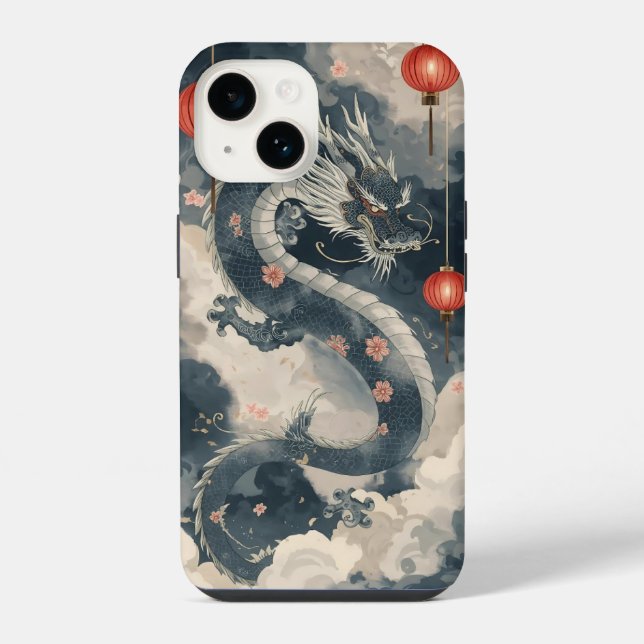 Funda Para iPhone Faros de dragón chinos azules (Reverso )