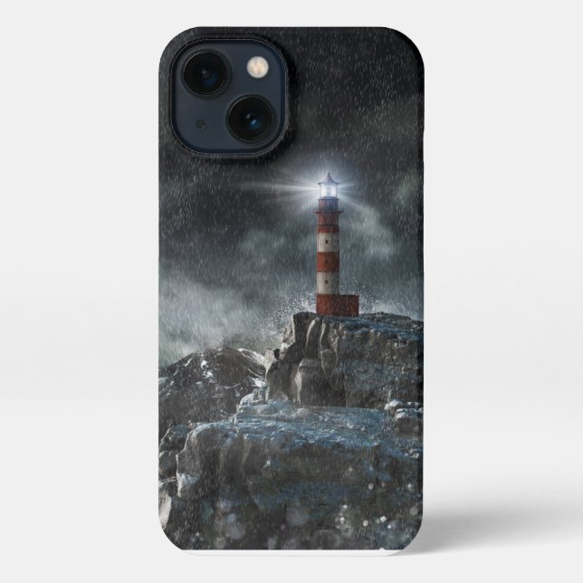 Funda Para iPhone Faros | Faro en la tormenta (Reverso )