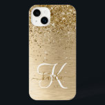 Funda Para iPhone 14 Plus Faux Gold Cepillado Purpurina Metalizado Monograma<br><div class="desc">Personaliza fácilmente este diseño de estuches para iPhone de moda de moda con purpurina brillante de oro en bonito sobre fondo metálico cepillado de oro.</div>
