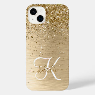 Funda Para iPhone 14 Plus Faux Gold Cepillado Purpurina Metalizado Monograma