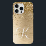 Faux Gold Cepillado Purpurina Metalizado Monograma<br><div class="desc">Personaliza fácilmente este diseño de estuches para iPhone de moda de moda con purpurina brillante de oro en bonito sobre fondo metálico cepillado de oro.</div>