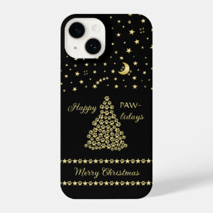 Funda Para iPhone 14 Felices Pawlidays, árbol de navidad Gold brillante