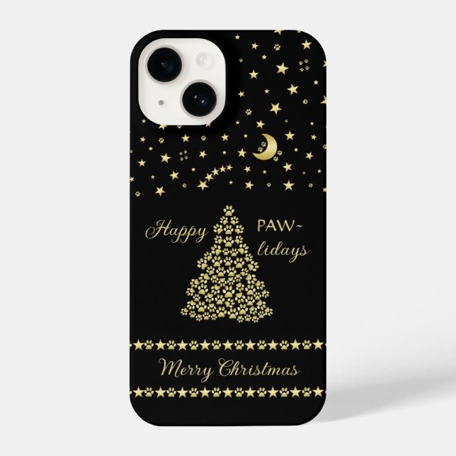 Funda Para iPhone Felices Pawlidays, árbol de navidad Gold brillante (Reverso )