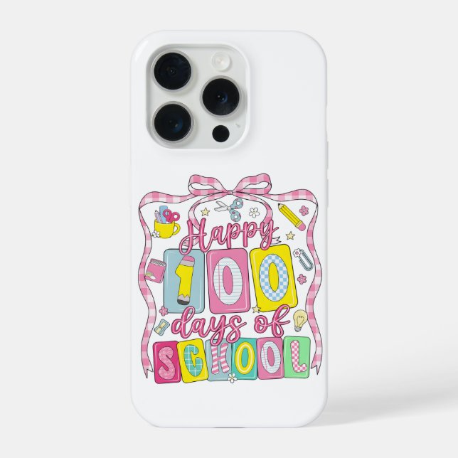 Funda Para iPhone Feliz 100 Días de Escuela Lazo Rosa (Reverso )