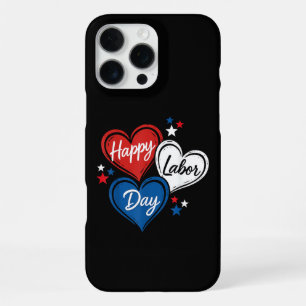 Funda Para iPhone 16 Pro Max Feliz Día del Trabajo Corazones Patrióticos Rojo B