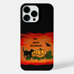 Funda Para iPhone 14 Pro Max Feliz Halloween, Gato Negro, Bat y Calabaza