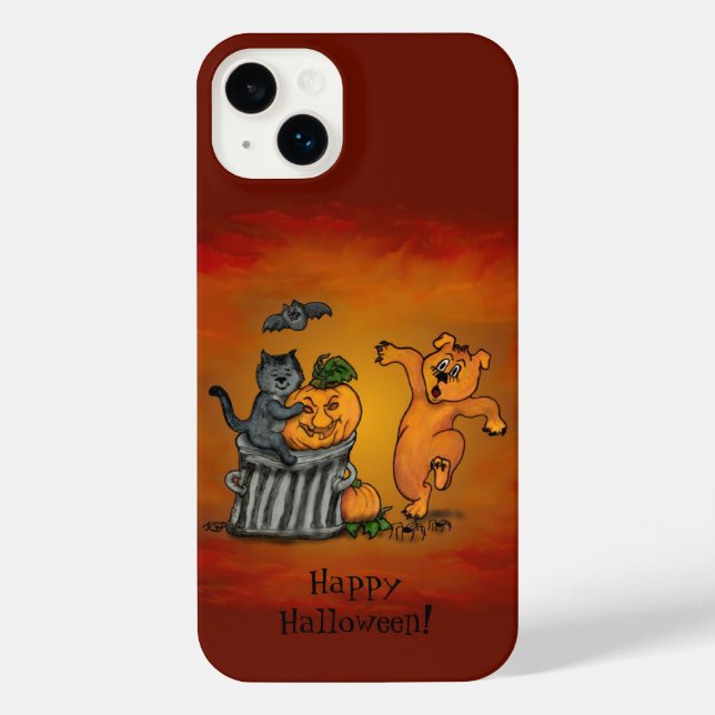 Funda Para iPhone ¡Feliz Halloween! Perro de gato y araña (Reverso )