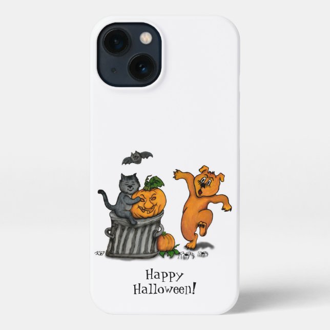 Funda Para iPhone ¡Feliz Halloween! Perro de gato y araña (Reverso )