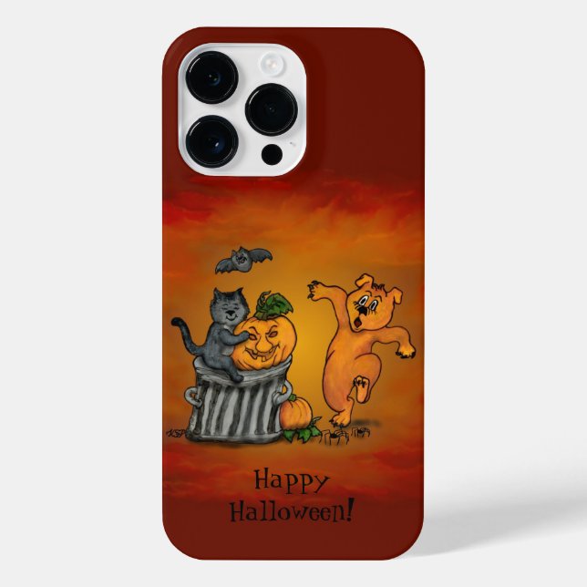 Funda Para iPhone ¡Feliz Halloween! Perro de gato y araña (Reverso)