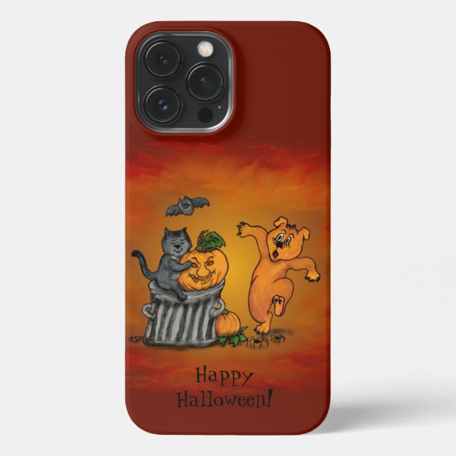 Funda Para iPhone ¡Feliz Halloween! Perro de gato y araña (Reverso )