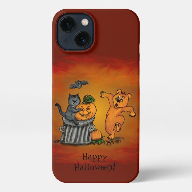 Funda Para iPhone ¡Feliz Halloween! Perro de gato y araña (Reverso )
