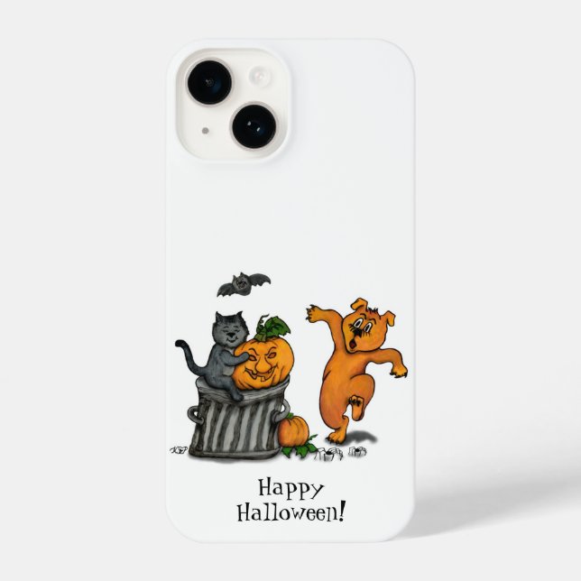 Funda Para iPhone ¡Feliz Halloween! Perro de gato y araña (Reverso )