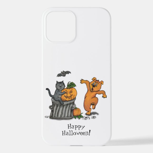 Funda Para iPhone ¡Feliz Halloween! Perro de gato y araña (Reverso )