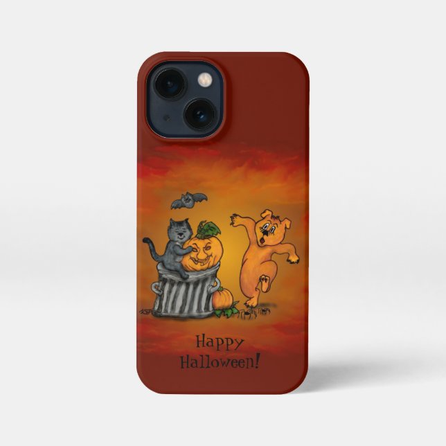 Funda Para iPhone ¡Feliz Halloween! Perro de gato y araña (Reverso )