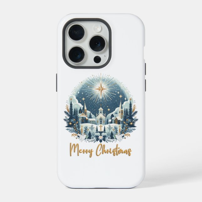 Funda Para iPhone Feliz Navidad azul y dorado  (Reverso )