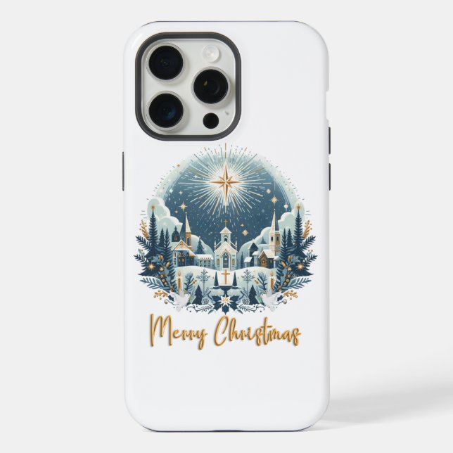 Funda Para iPhone Feliz Navidad azul y dorado  (Reverso )