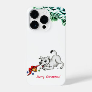 Funda Para iPhone 14 Pro ¡Feliz Navidad! Cachorro con bell y ball