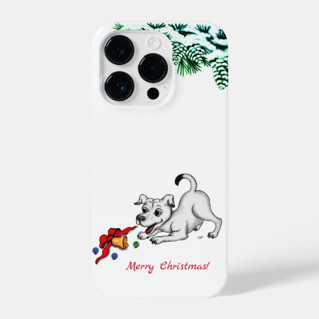 Funda Para iPhone ¡Feliz Navidad! Cachorro con bell y ball (Reverso )