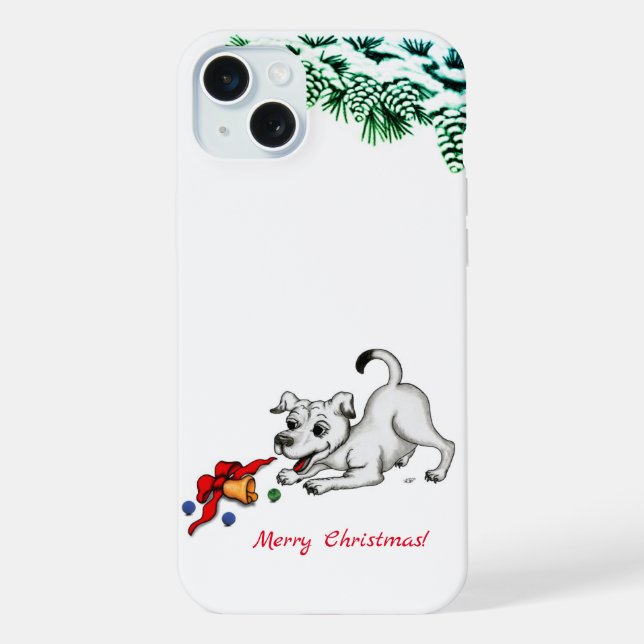 Funda Para iPhone ¡Feliz Navidad! Cachorro con bell y ball (Reverso )