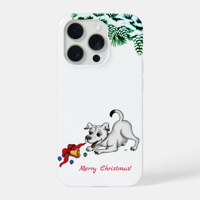 Funda Para iPhone ¡Feliz Navidad! Cachorro con bell y ball (Reverso )