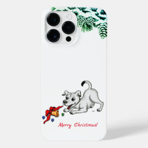 Funda Para iPhone 14 Pro Max ¡Feliz Navidad! Cachorro con bell y ball