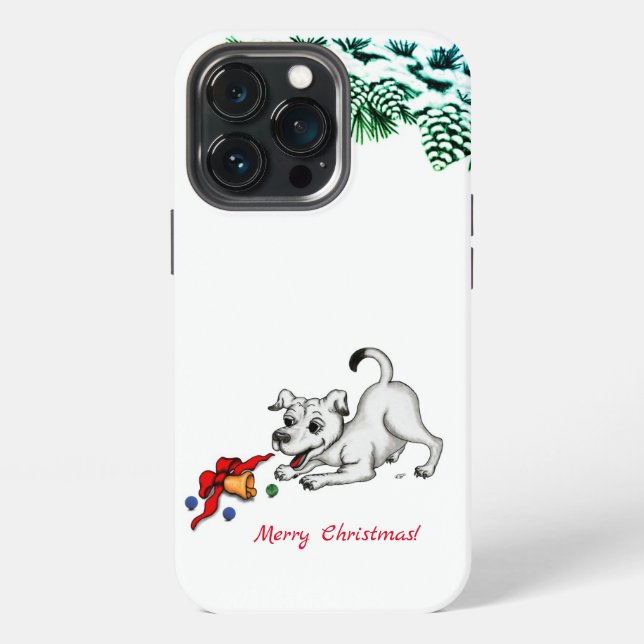 Funda Para iPhone ¡Feliz Navidad! Cachorro con Campana y Bola (Reverso )