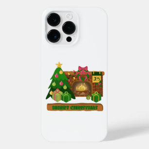 Funda Para iPhone 14 Pro Max Feliz Navidad cerca de la chimenea de fuego árbol