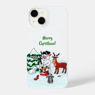 Funda Para iPhone 14 ¡Feliz Navidad! Muñeco de nieve con amigos