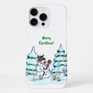 Funda Para iPhone 16 Pro Max ¡Feliz Navidad! Muñeco de nieve con gato y cachorr