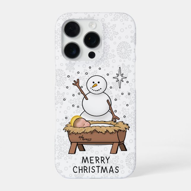 Funda Para iPhone Feliz Navidad Natividad Niño Jesús Snowman (Reverso)